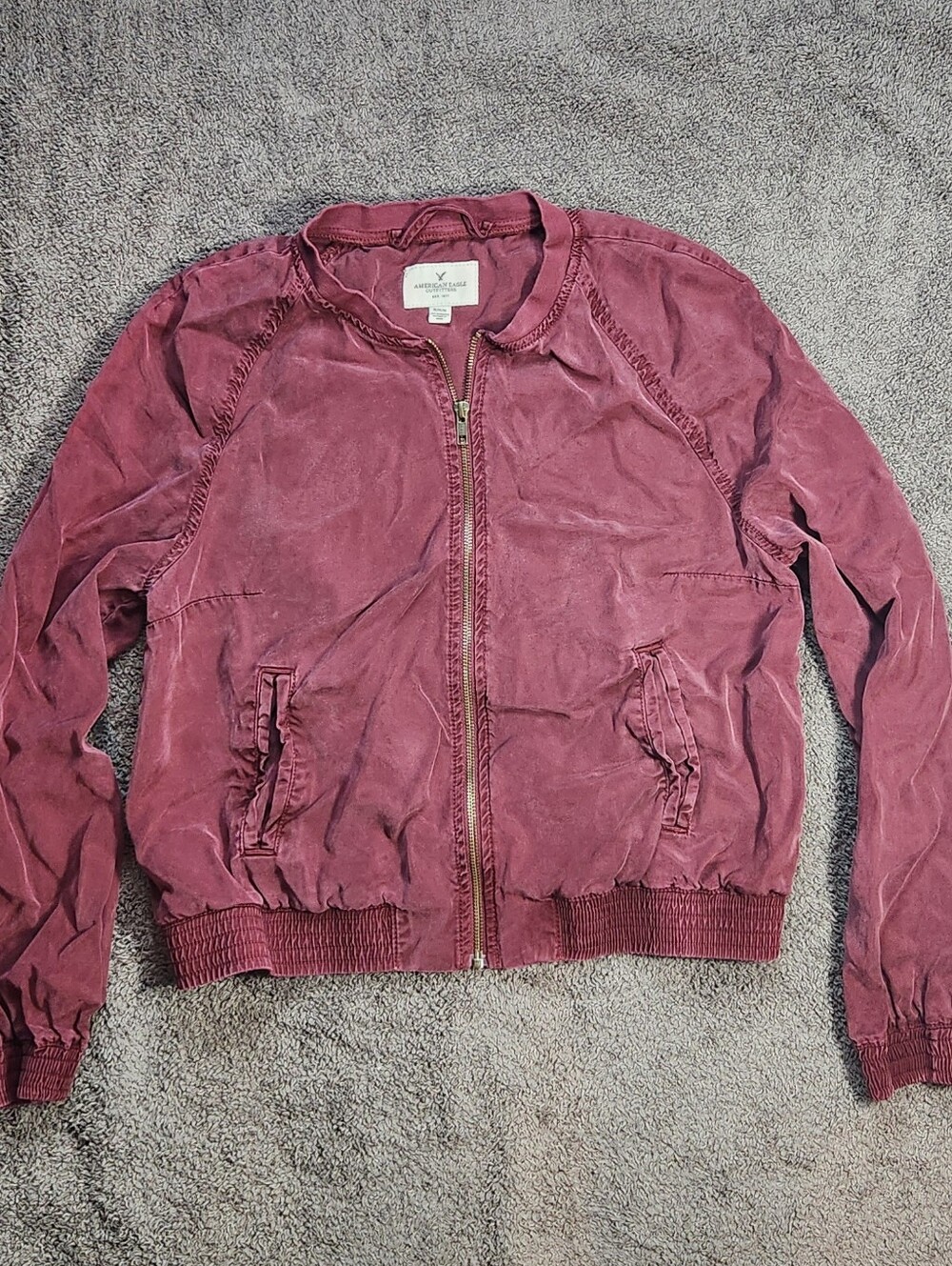 Burgundy American Eagle Bomber Jacket